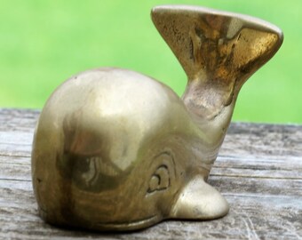 Vintage Brass Whale Paperweight, Cottage Chic