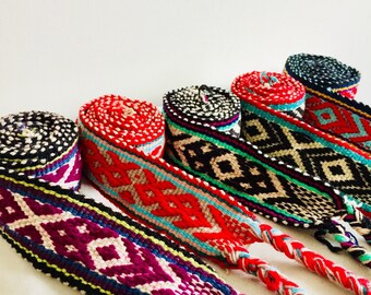 Set of 5 handmade ethnic tribal strips trims rolls belts made by loom Cuzco Peru K1
