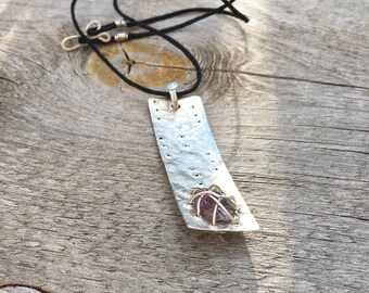 Wise Heart - Woven Light Collection.....Hammered Silver with Multi Included Quartz/ Super7 Pendant