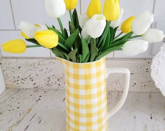 Beautiful Yellow Gingham Stoneware Pitcher