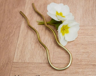Simple Hair Fork, Brass Hair u shape, brass Hair Stick, Thick gauge Brass Hair fork,brass wavy Hair fork.