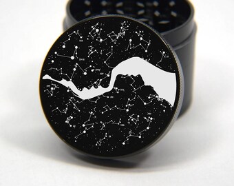 Laser Engraved Herb Grinder - Star Crossed Lovers Embrace Constellation Star Chart Art Design 4 Piece Grinder #254