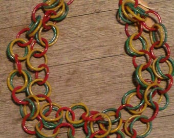 Necklace "rings" flip flops recycled yellow, red and green - Made in Mali