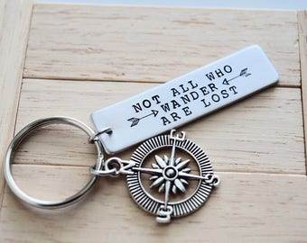 Not All Who Wander Are Lost Key Chain with Compass Charm~Zipper Pull~Accesories