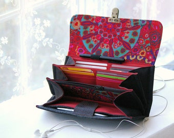 Smartphone wallet clutch - women wallets phone wallet case iphone 6 plus organizer black wallet for women burgundy colorful - MADE TO ORDER