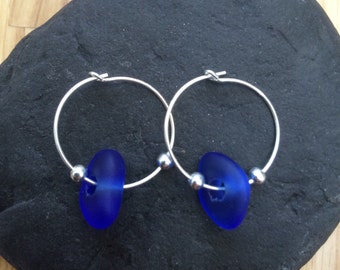 Scottish Sea Glass and Sterling Silver Hoop Earrings.