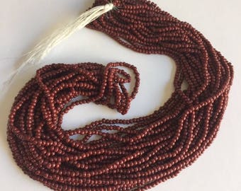 Czech Glass Seed beads - BRICK RED with Stripes - 1 Hank