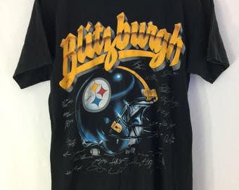 Vintage 90s Pittsburgh Steelers Blitzburgh Black T shirt Size Medium Made In USA NFL Football