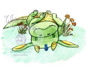 Baby Dragon with Flowers Greeting Card
