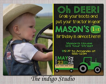Tractor Birthday invite with or without Photo Invitation Chalkboard - Invite Card No photo option - Personalized you Print