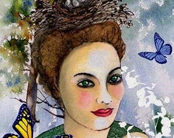 Illustration /La Lady wood/mixed media / digital print