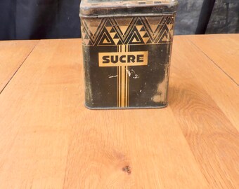 Art Deco Enamel Sugar Storage Tin - French Vintage Sucré Tin Canister - French Country Kitchen Box - Shabby Chic Kitchenalia