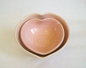 Nesting Heart Bowls - Shades of pink - Set of 2, Handmade - Ready to Ship- Actual Set - 4.25 in. wide