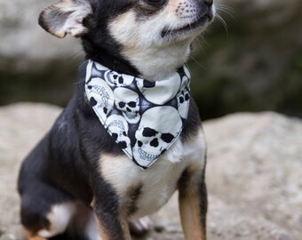 Glowing in the dark Skulls dog bandana - glows in the dark - to slip on dog collar - removable
