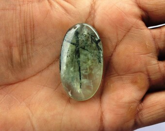 Green Prehnite Cabochon ,60.9 CTS 41x23x6MM Prehnite Mountain cabochon,Natural Prehnite stone Qualiity for Pendants,Rings, Jewelry Supplies