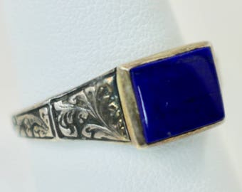 Vintage Mens Ring 925 Sterling Silver Lapis Lazuli Monticello Reproduction MFA Boston Sz 10