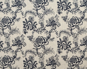 Linen Fabric By the yard Blossom Indigo on Flax