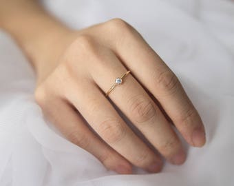 0.10CT Simple Diamond Ring, 0.10CT Diamond Ring, Diamond Engagement Ring, 14k Solid Gold Diamond Ring, Birthstone Ring, Dainty Diamond Ring