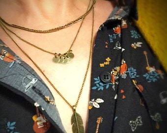 Necklace 3 row Bohemian style bronze metal chains
