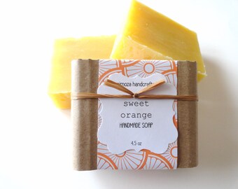 Handmade Sweet Orange Soap, Cold Process Soap, Vegan Soap 4.5oz