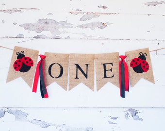 Ladybug One Banner, Garden One Burlap Banner, Ladybug Banner, 1st Birthday Ladybug Party, Girl Ladybug Banner, B315