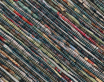 Hand Woven Rag Rug - Seed Catalog Green Cotton 26" x 46"