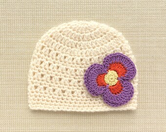 Infant newborn girl hat Crochet baby girl hats Newborn baby hat with flower Newborn girl hospital hat Newborn beanie Infant girl photo prop