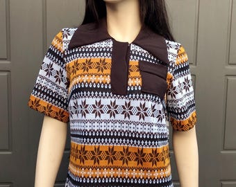 Vintage 60's Mod Dress Nordic.. Tribal print Sz Medium/Large