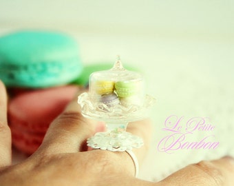Assorted Macarons on a cake dome ring