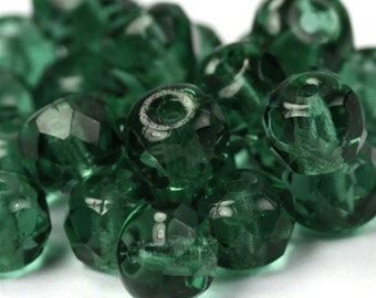Czech Glass Beads Fire Polished Gemstone Donuts 4x6mm Prairie Green (25) CZF238