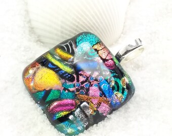 Dichroic glass pendant, fused glass jewelry, dichroic jewelry, glass fusion necklace, jewelry handmade, artisan jewelry, rainbow necklace