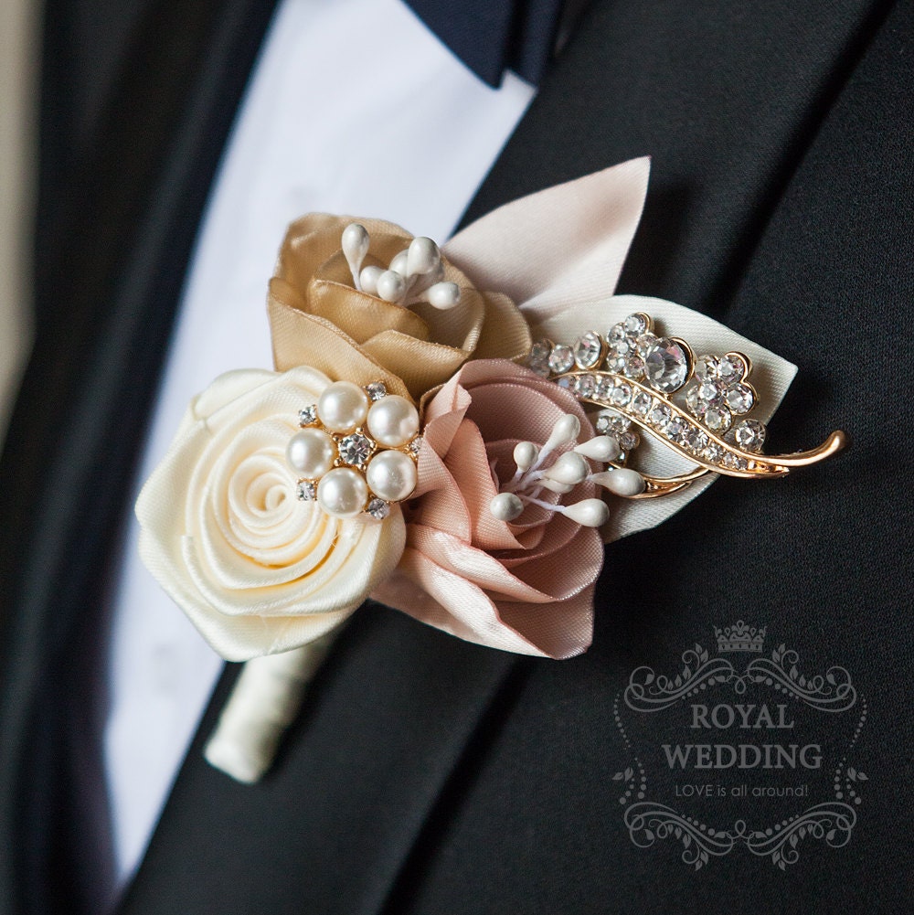 Fabric Rose Gold Wedding Boutonniere Grooms Accessories