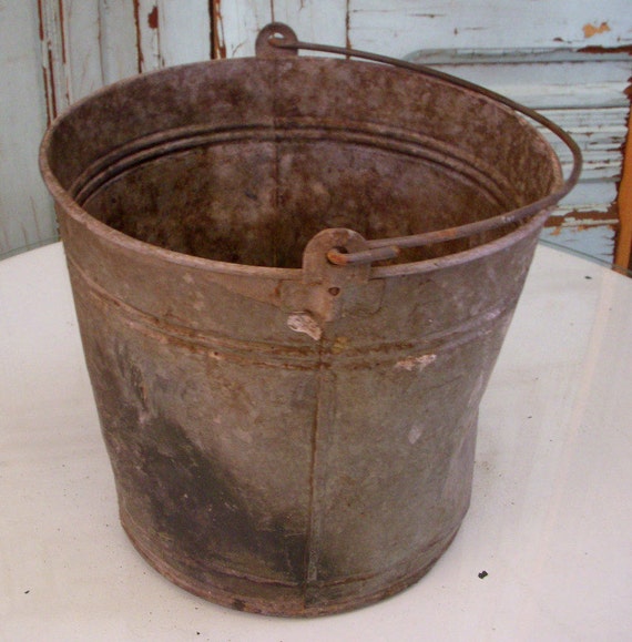 Antique Metal Bucket Shabby vintage dented buckets rustic farm