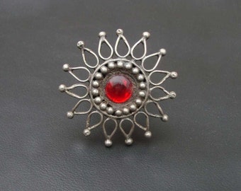 Amazing Red Glass Tribal Gypsy Vintage Look Ethnic Old Silver Statement Rings