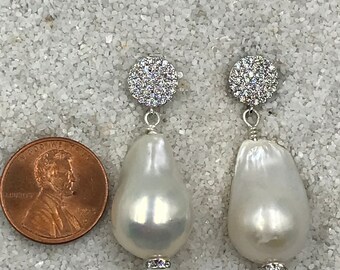 Baroque Pearl Earrings with CZ Posts