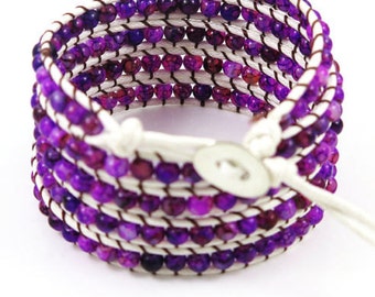 purple bracelet beaded bracelet wrap bracelet cuff bracelet boho jewelry beaded wrap bracelet gift for her women jewelry