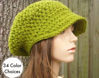 Lemongrass Green Newsboy Hat Womens Hat - Crochet Newsboy Hat Green Crochet Hat - Green Hat Green Beanie - 34 Color Choices