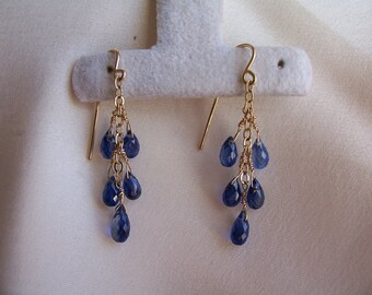 Little Blue kyanite teardrop briolette dangle earrings 1.5" total 14k gold filled gemstone handmade item 437