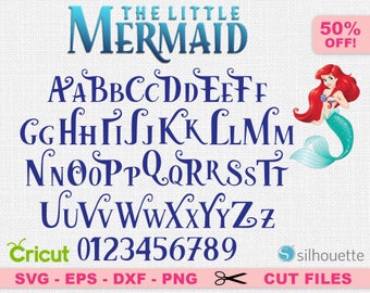 The Little Mermaid Font Svg, Little Mermaid Alphabet Svg, Ariel Font Svg, Disney font svg, Walt Disney font svg, Disney svg, Mermaid svg