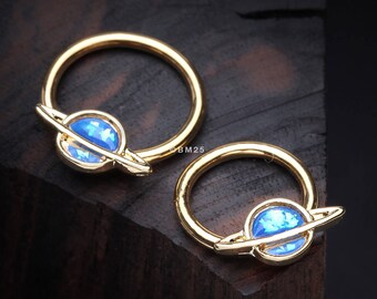Golden Opalescent Galaxy Planet Captive Bead Ring
