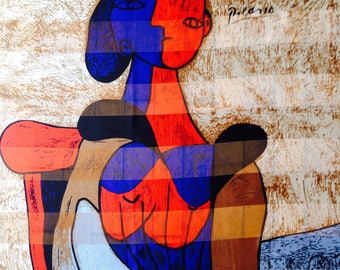 picasso scarf/artisan scarf/satin scarf/cubism/art print/picasso art/avant garde