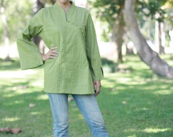 SALE 40% OFF--B111--- Have a nice day (Cotton blouse with pleats)