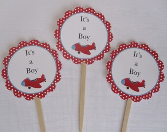 12 Personalized Airplane Cupcake Toppers