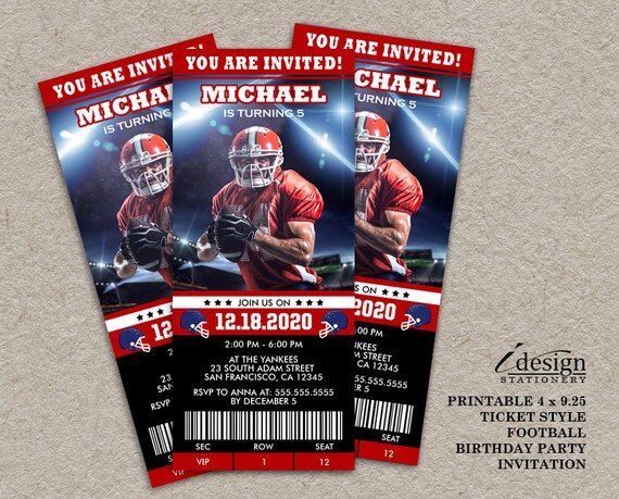 American Football Birthday Party Ticket Invitation Printable