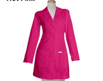 Free Shipping Pink Color Lab Coat in 34 inches Length Customize Lab Coat Women Coat Nurse Coat Lab Coat Costume Black Coat Personalized lab