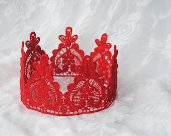 Queen of Hearts Red Lace Crown - "Queen Heart" - fairytale, red queen, birthday crown, bridal crown, bachelorette party