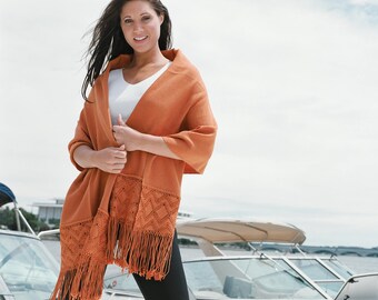 Sunset Orange Alpaca Shawl