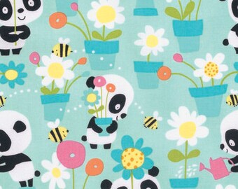 Garden Party - Aqua - Pandas by David Walker from Free Spirit - Pandas Fabrics - Fabric by Yard - David Walker Fabric - Free Spirit Fabrics