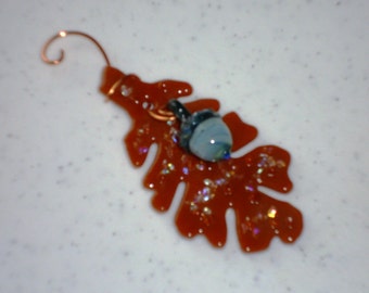 Oak Leaf and Acorn - Fused Glass Ornament 12162