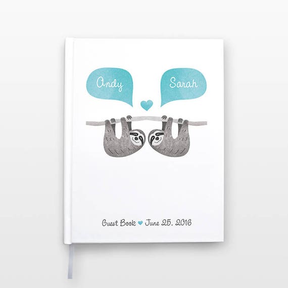 SLOTH Wedding Guest Book, Personalized Wedding Gift, Unique Wedding Guestbook, Hardcover Personalized Notebook, Animal Couple Journal